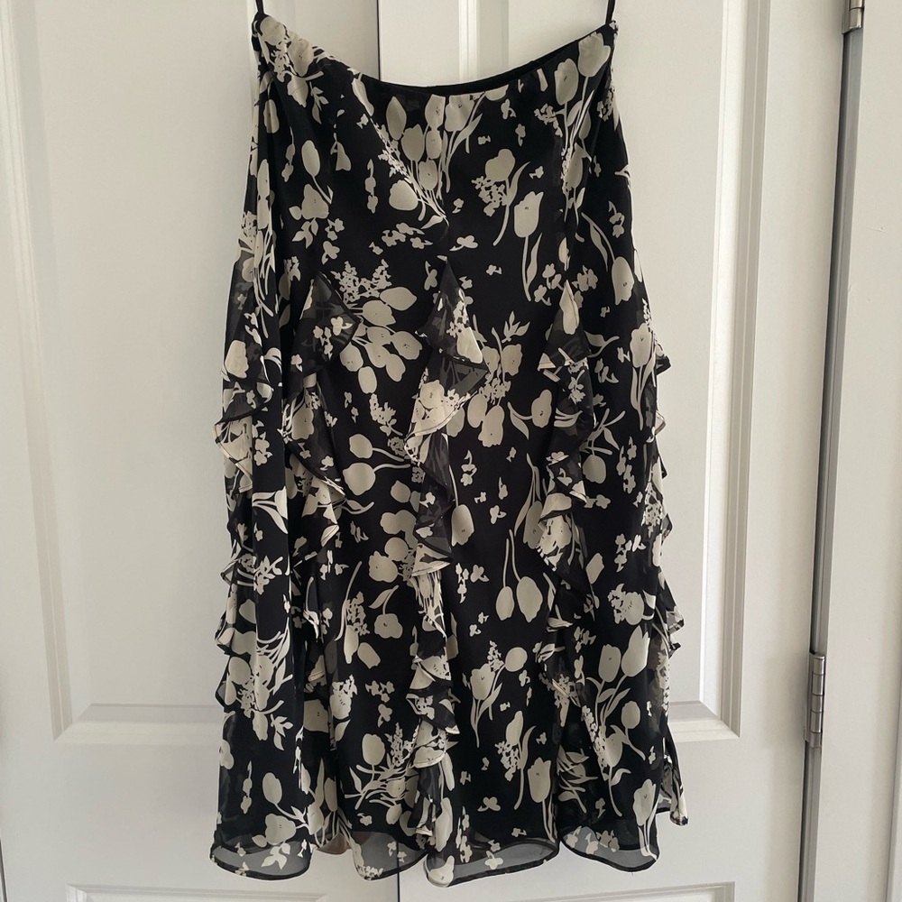 Vintage Midi Floral Black and Cream Women's Skirt
